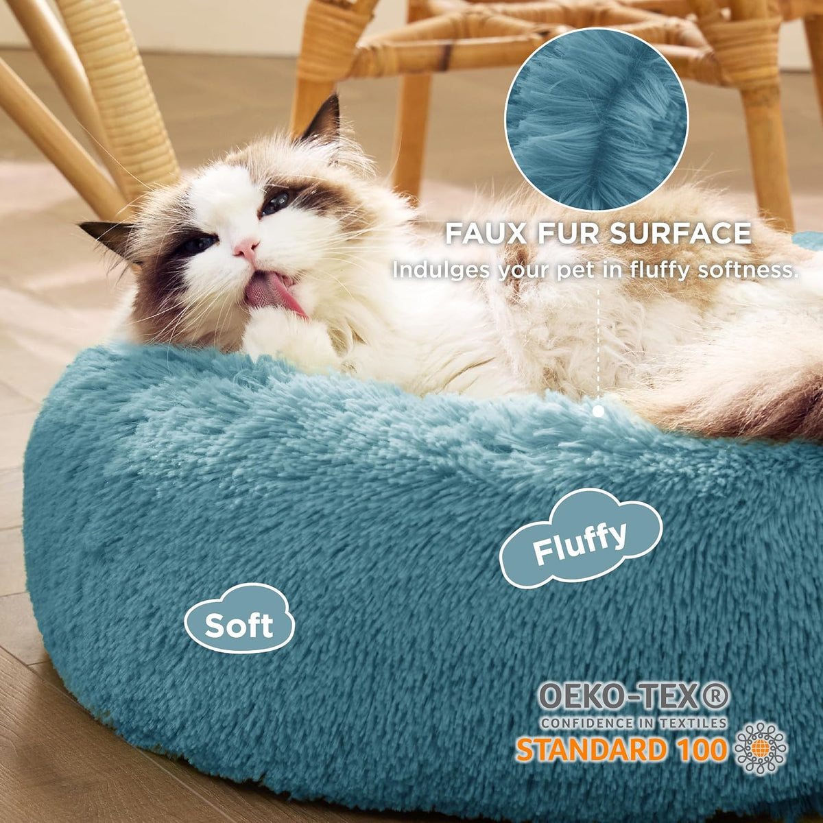 Bedsure Calming Cat Beds Donut Round Washable Kitten Bed,20 inches