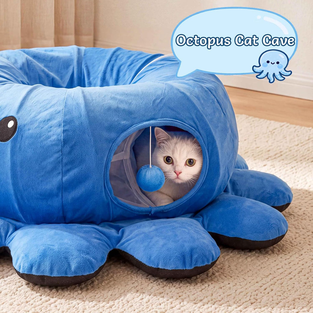 Cat Tunnel Bed with 20 Cat Toys, Kitten Toys for Indoor Kittens,Blue