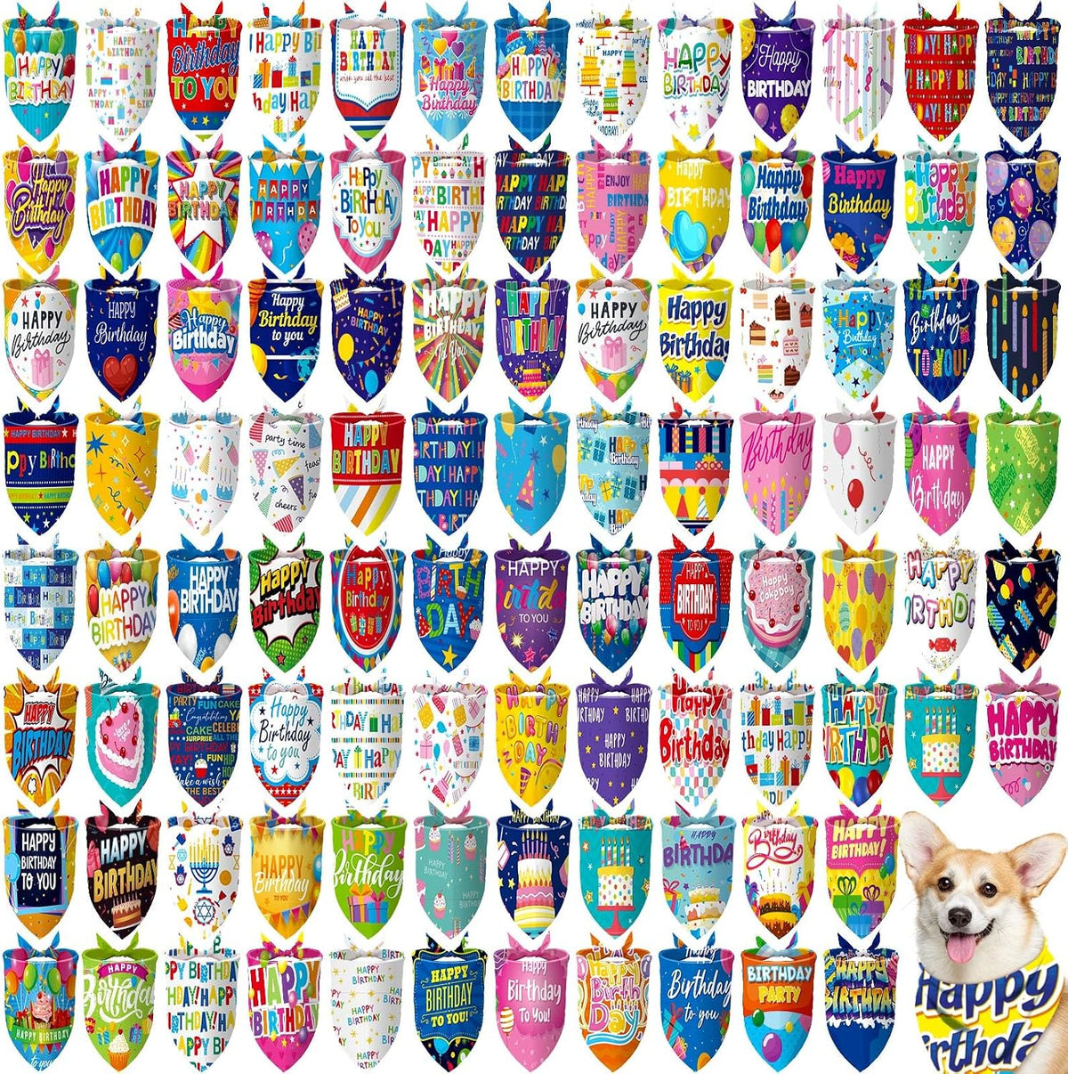 Huhumy 100 Pcs Birthday Dog Bandanas Bulk Bandanas for Medium Large Dogs