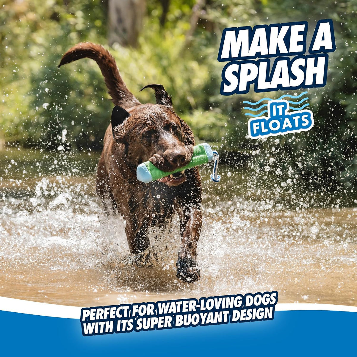 Chuckit! Amphibious Bumper Fetch and Float Toy 2 Sizes Assorted Colors | Floats in Water & Keeps Dogs Busy with Interactive Fetch Play; Made of Tough Rubber, Nylon & Foam with Non-Slip Rope Handle