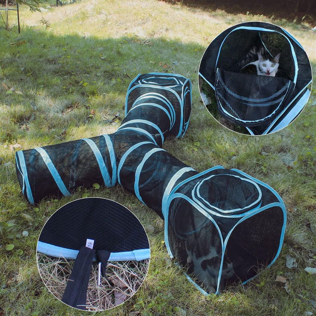 INTURN Cat Furniture Tent for Indoor and Outdoor Playpen Portable Cat Tunnels, Outdoor Kennel (2 Cube + 3-Way Tunnel)