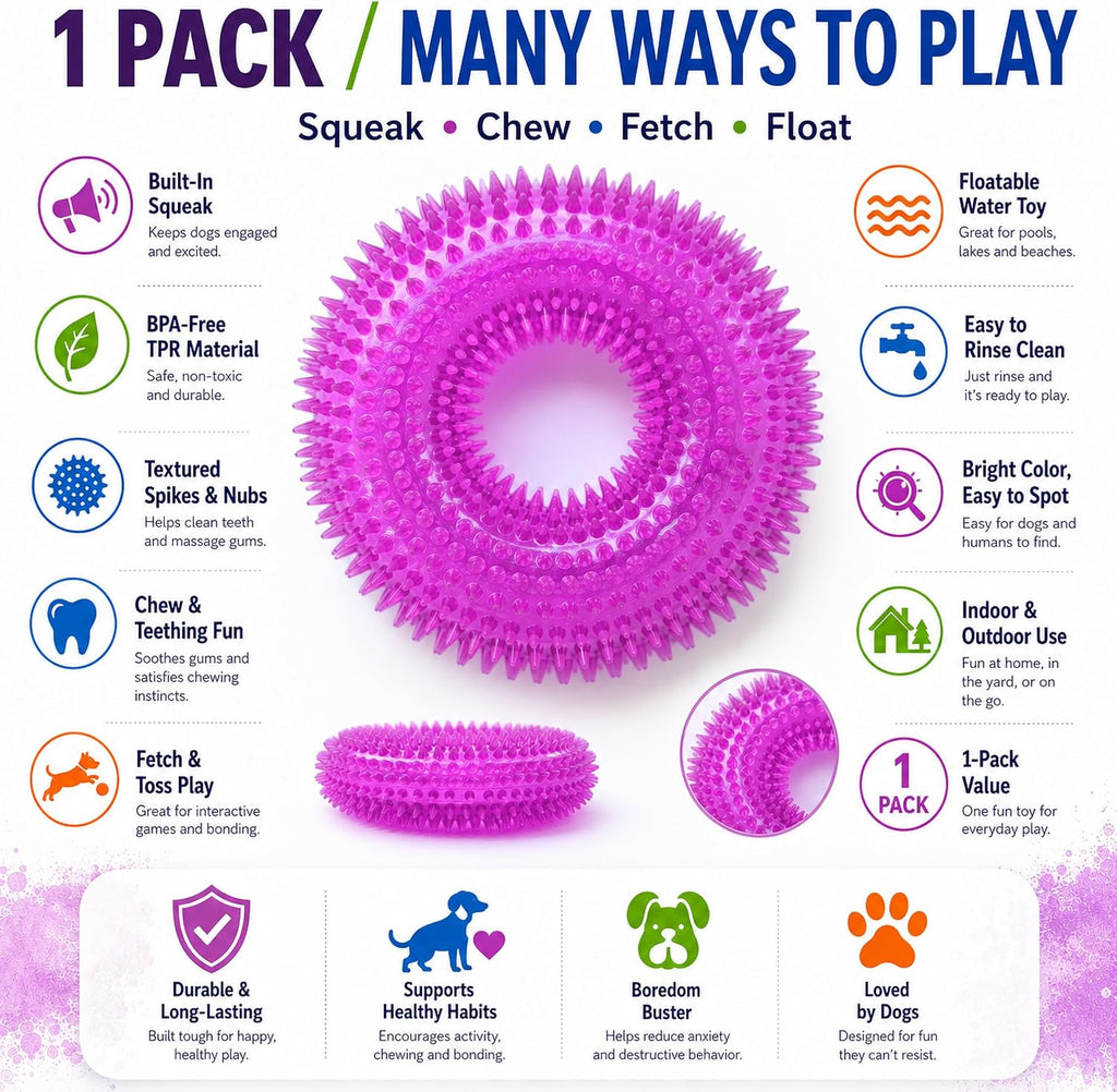 Squeaky Dog Toys for Aggressive Chewers, Floating Donut Ring for Large Dogs
