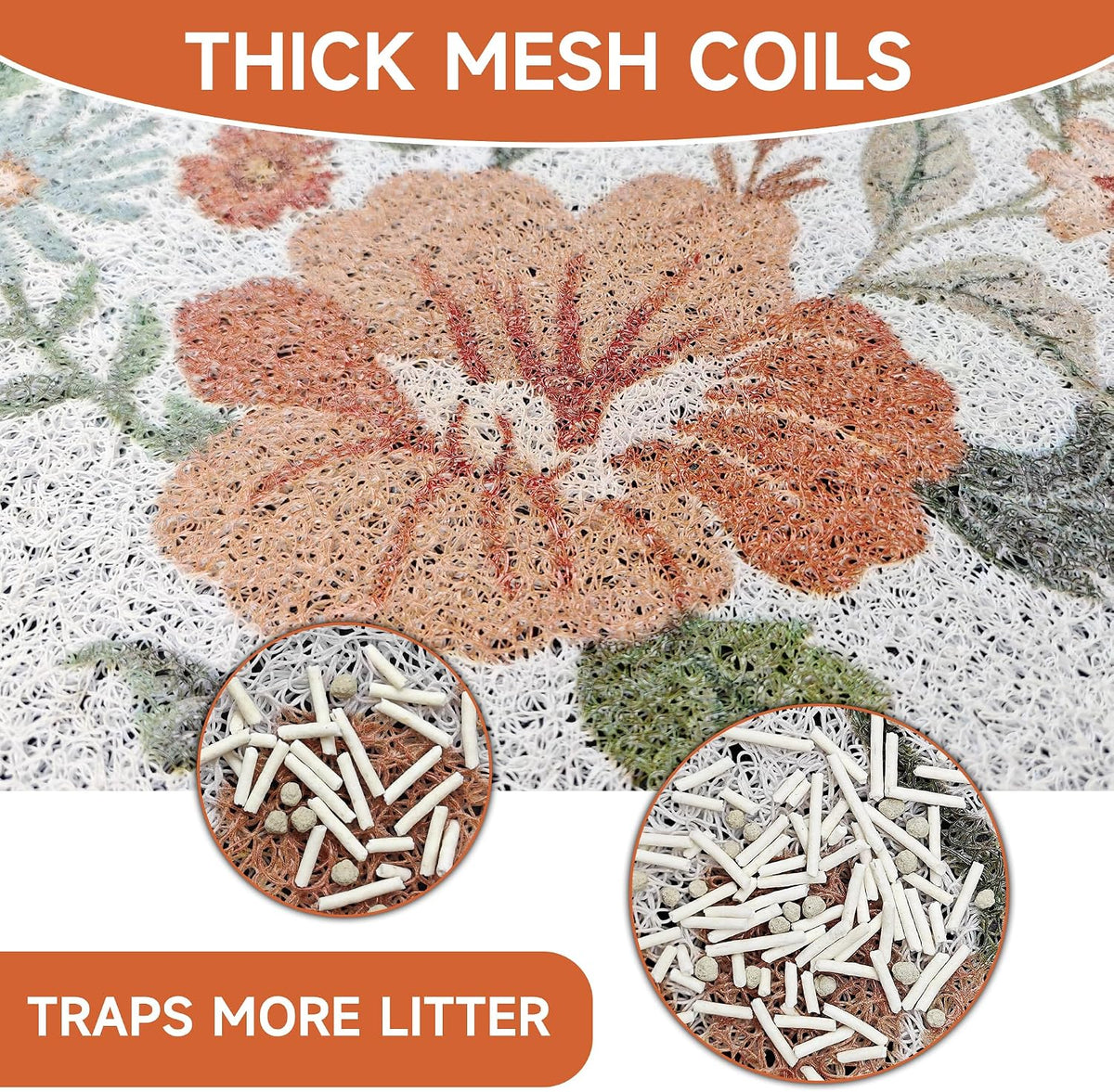 Cat Litter Mat,35"x23" Large Cute Litter Box Mat,Traps 100% Litter