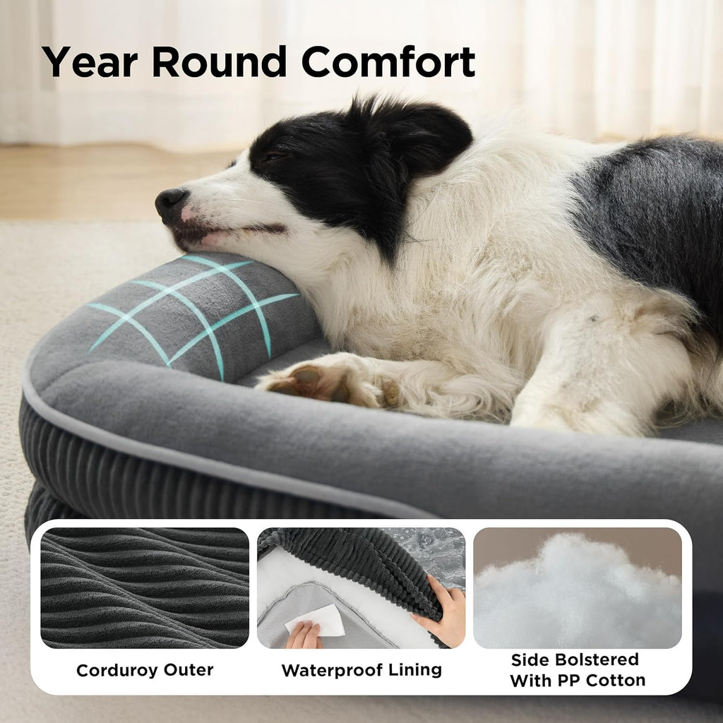 Bedsure 360°Oval Bolster Orthopedic Dog Bed Medium Size Dog,30" Grey