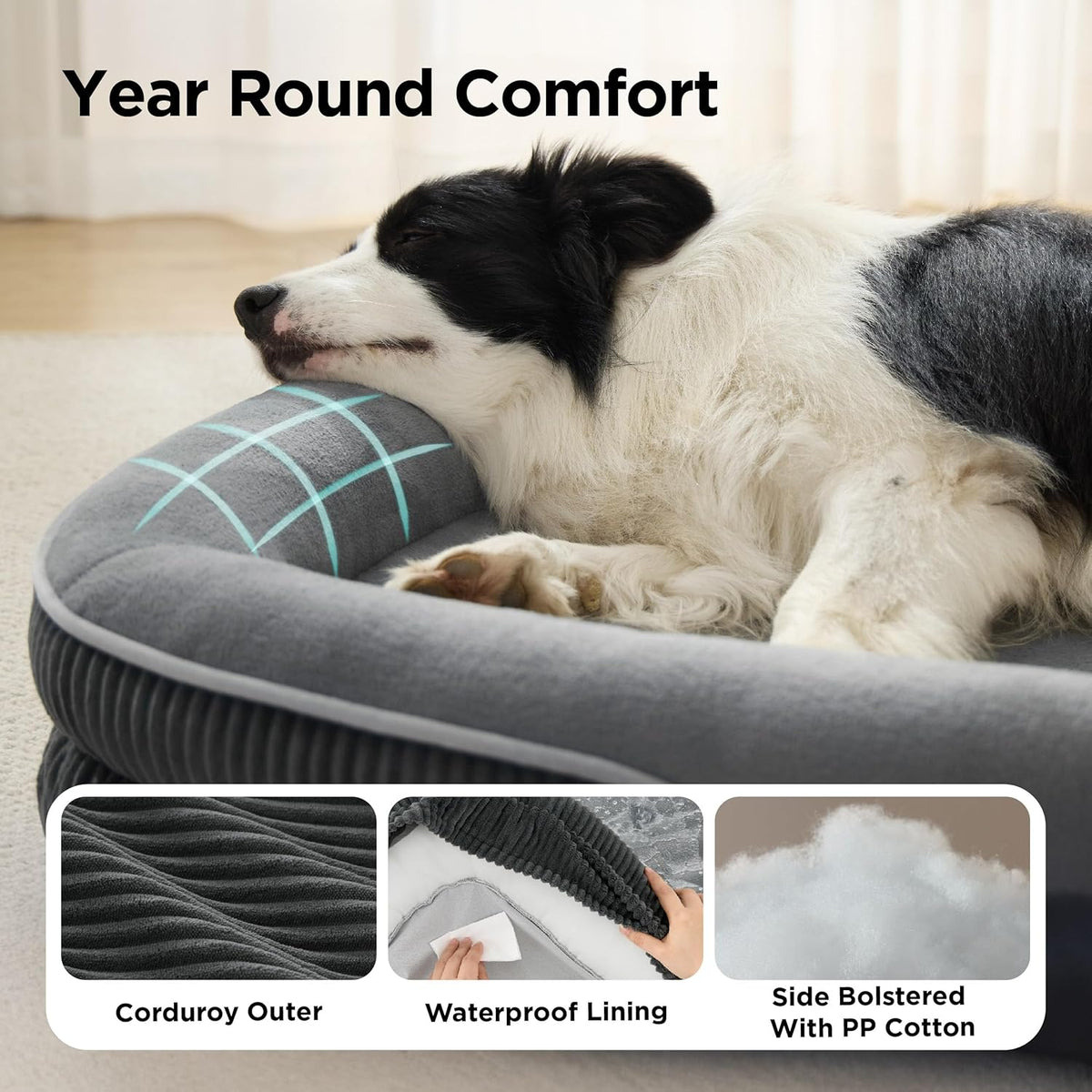 Bedsure 360°Oval Bolster Orthopedic Dog Bed Medium Size Dog,30" Grey