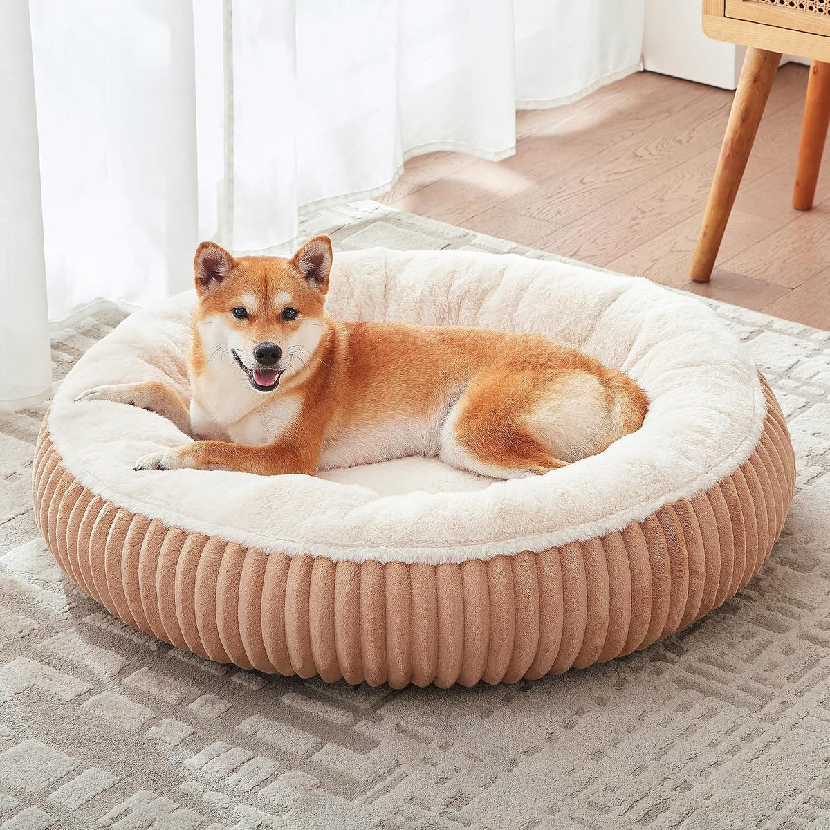 33 inches Calming Donut Dog Bed for Medium Plus Dogs,Mocha