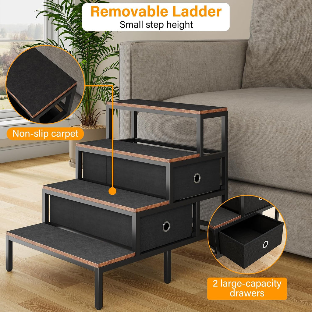 kepptory Dog Window Perch with 360° & Adjustable Raised Feeder, Pet Stairs Ramp with Stairs and Storage, Pet Bunk Bed with Small Pet Step