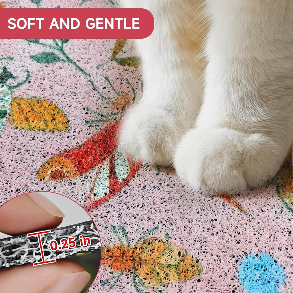 Cat Litter Mat, 35" x 23" Litter Mat, Traps 100% Cat Litter, Non-Slip Litter Box Trapping Mat, Cute Decor Mat, Easy Clean for Scatter Control, Waterproof Urine Protection