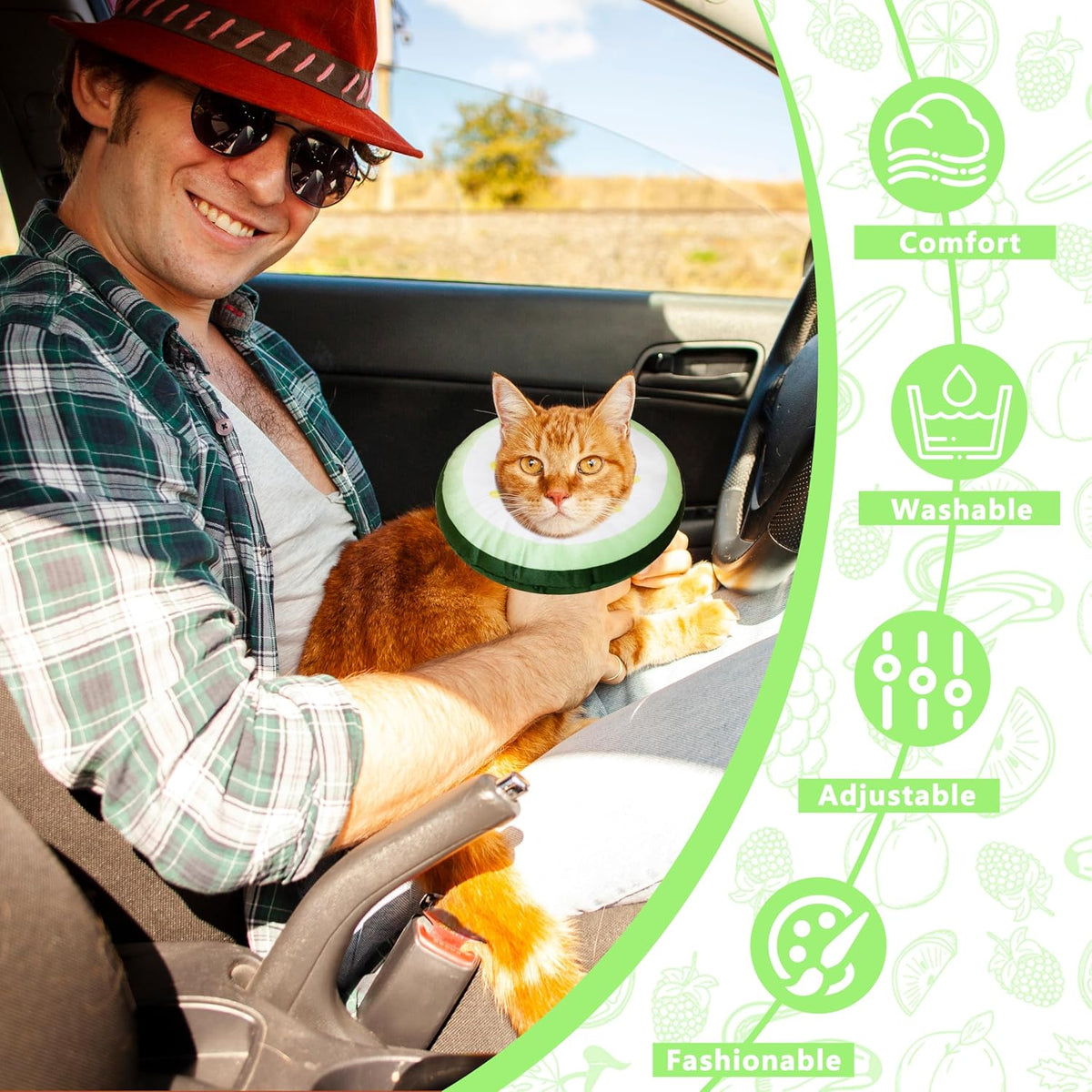 Cat Cone Collar Soft, Adjustable Cat Recovery Cone (Cucumber, S)