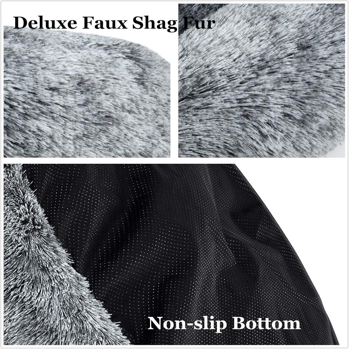 Coohom Oval Calming Donut Cuddler Dog Bed,Shag Faux Fur Cat Bed Washable Round Pillow Pet Bed(30"/36"/43") for Small Medium Dogs (L(30"x24"x7"), Grey)