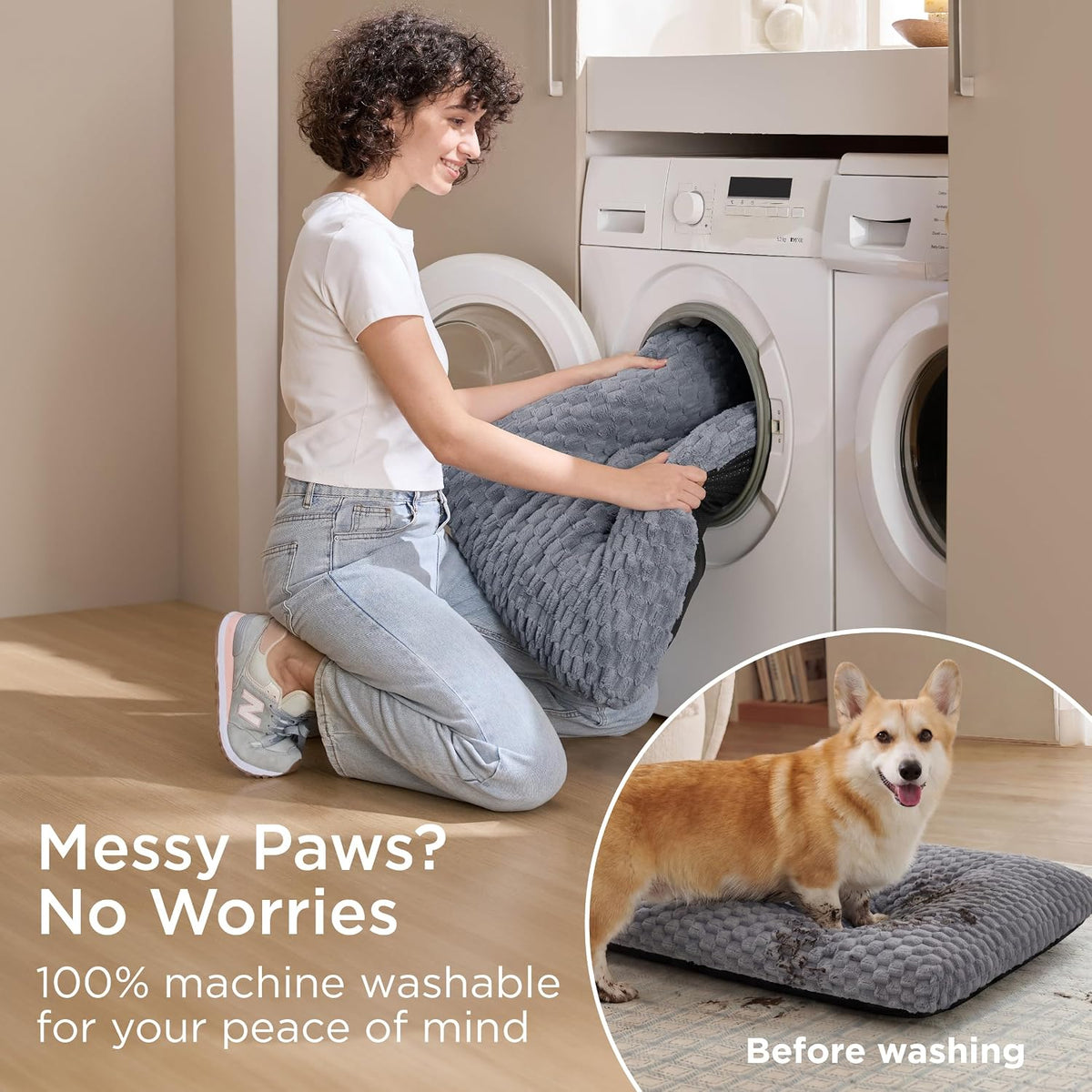 Bedsure XXL Washable Dog Bed for Crate, Soft Bubble Fleece, Extra Large 47"