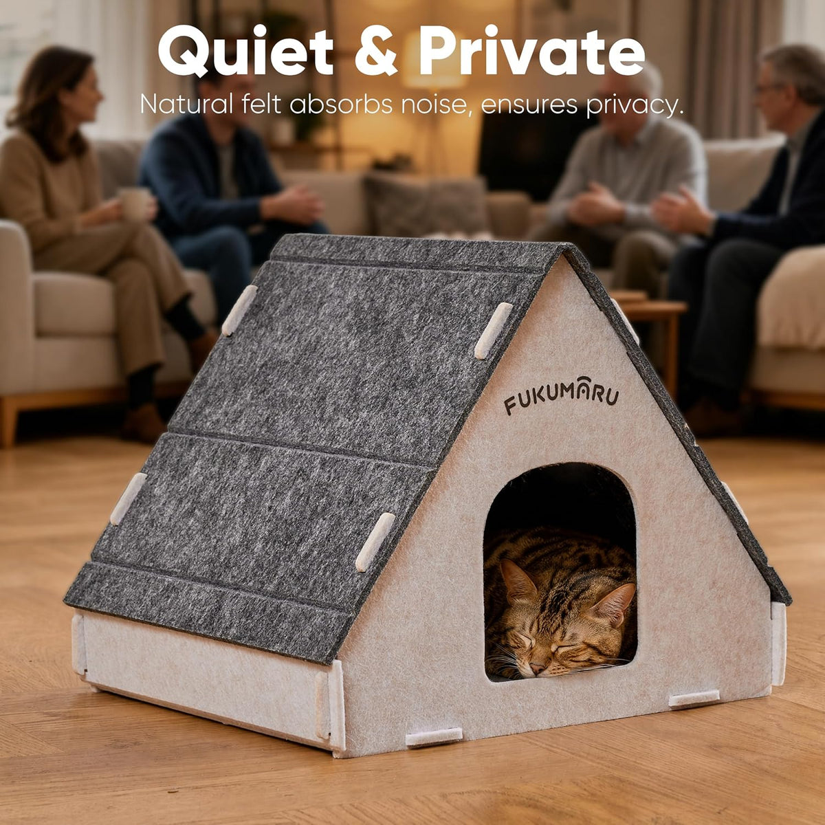 FUKUMARU Cat House Cave Bed for Indoor Cats, Large Warm Felt Cat Hideaway