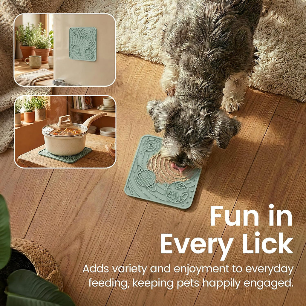 OHMO Lick Mat for Dogs&Cats, Space Pattern, Small, 2pcs, Camo&Sage Green | Pet Enrichment Toys, Slow Feeder, Textured Silicone Surface, Strong Suction Cups, Anxiety&Boredom Relief, Easy-Clean