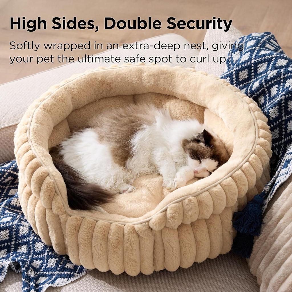 Bedsure ComfyFleece® Washable Cute Large Cat Bed,Soft Round Puppy Bed,23in