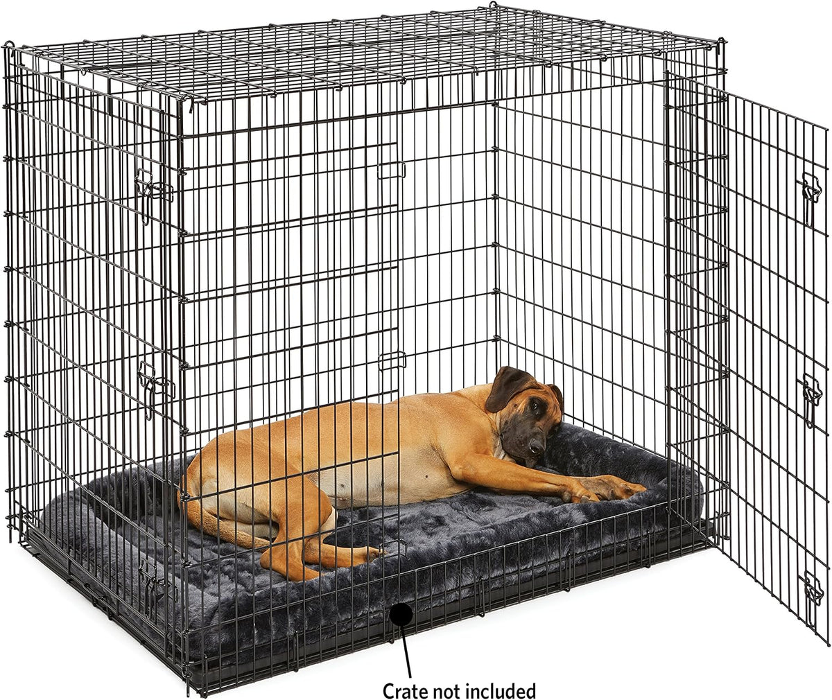 QuietTime by MidWest 54" Dog Crate Bolster Bed, Gray, XL Breeds | Faux Fur Crate Mat, Measures 50.99 x 37.01 x 4.73 Inches, Machine Washable Pet Bed, Fits Most 54-Inch Dog Crates