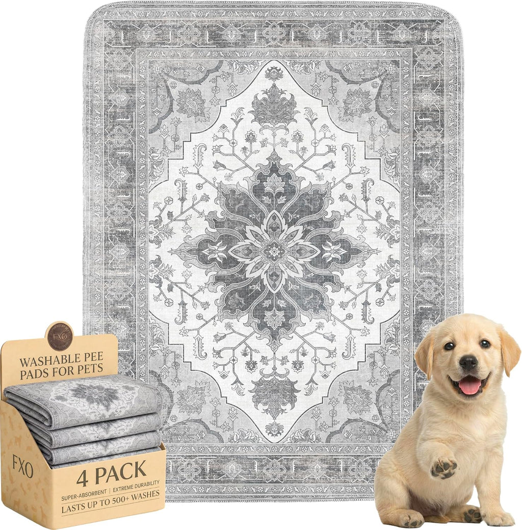 4PACK Washable Pee Pads for Dogs,Great Urine Absorbent Reusable Puppy Training Pads,Waterproof,Leak-Proof & Non-Slip Potty Pads for Whelping,Crate,Playpen,Bed.(Gray Floral,18"x24")