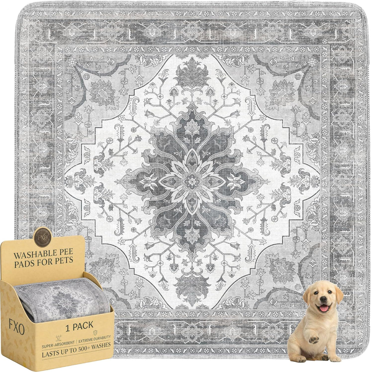 Washable Pee Pads for Dogs,Great Urine Absorbent Reusable Puppy Training Pads,Waterproof,Leak-Proof & Non-Slip Potty Pads for Whelping,Crate,Playpen,Bed.(Gray Floral,72"x72")