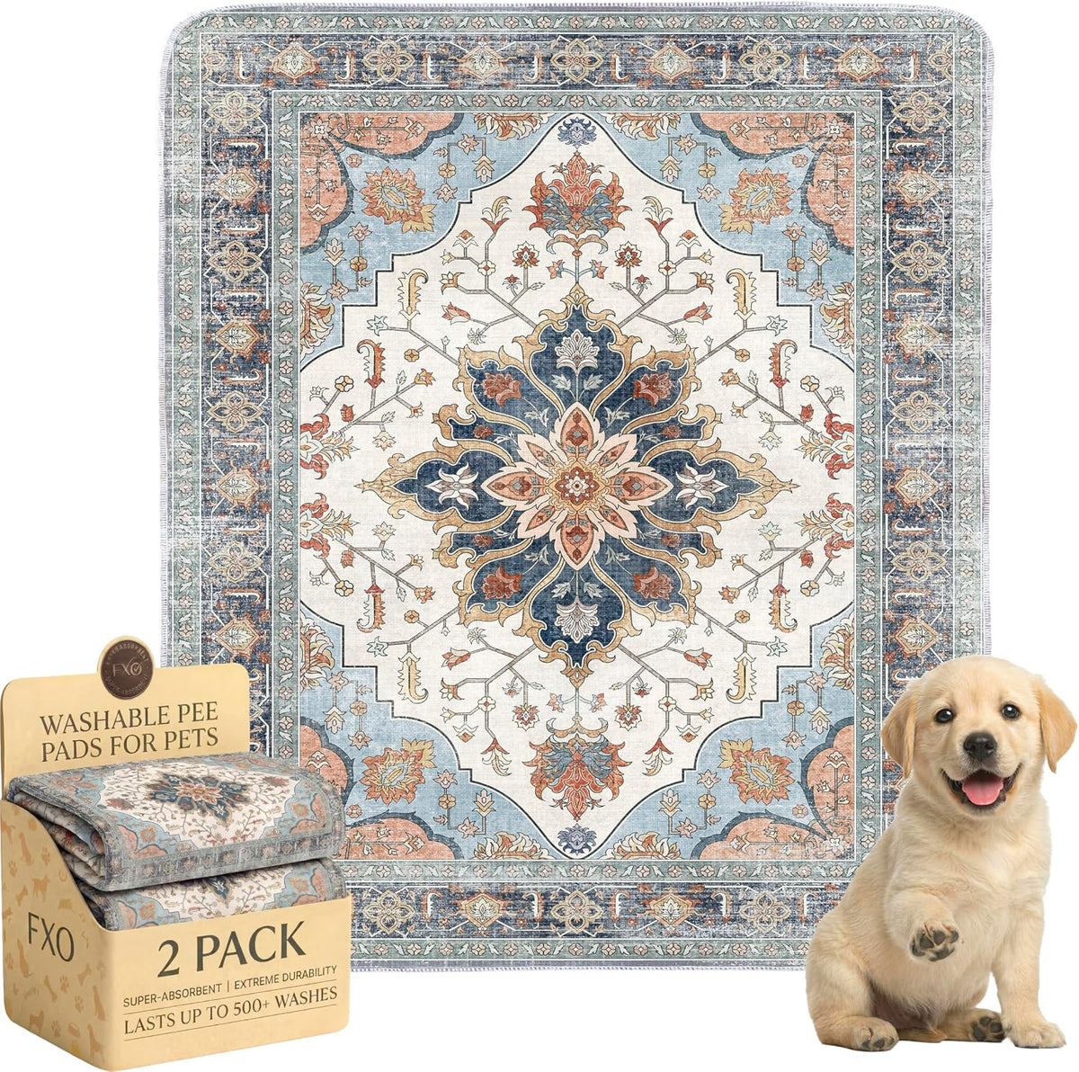 Washable Pee Pads for Dogs,Great Urine Absorbent Reusable Puppy Training Pads,Waterproof,Leak-Proof & Non-Slip Potty Pads for Whelping,Crate,Playpen,Bed.(Blue Floral,31"x36")