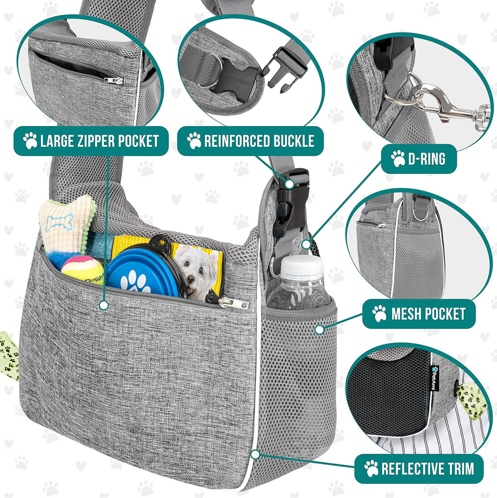 PetAmi Dog Sling Carrier for Small Dogs, Hands Free Crossbody Carrier, Gray
