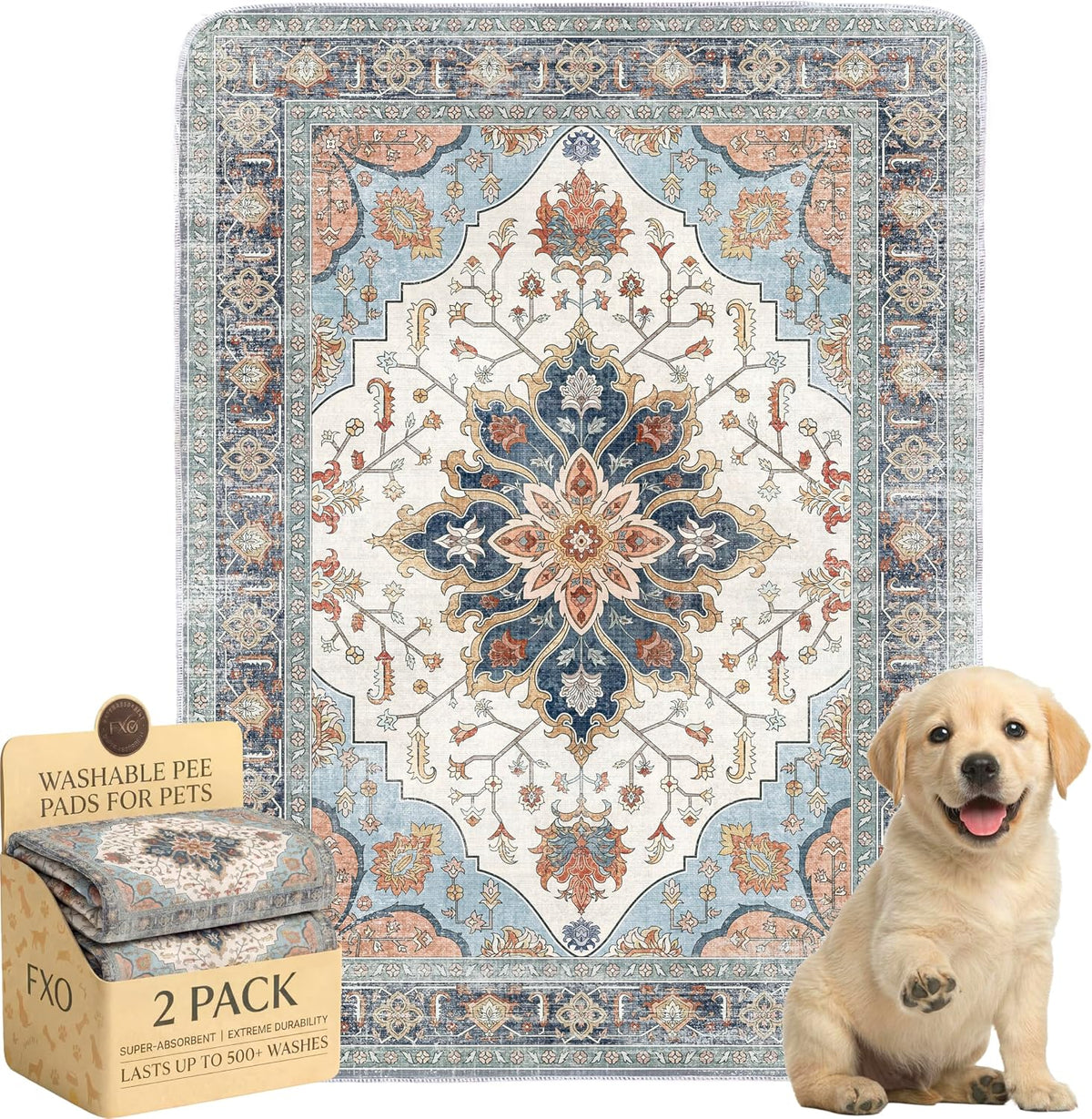 Washable Pee Pads for Dogs,Great Urine Absorbent Reusable Puppy Training Pads,Waterproof,Leak-Proof & Non-Slip Potty Pads for Whelping,Crate,Playpen,Bed.(Blue Floral,18"x24")