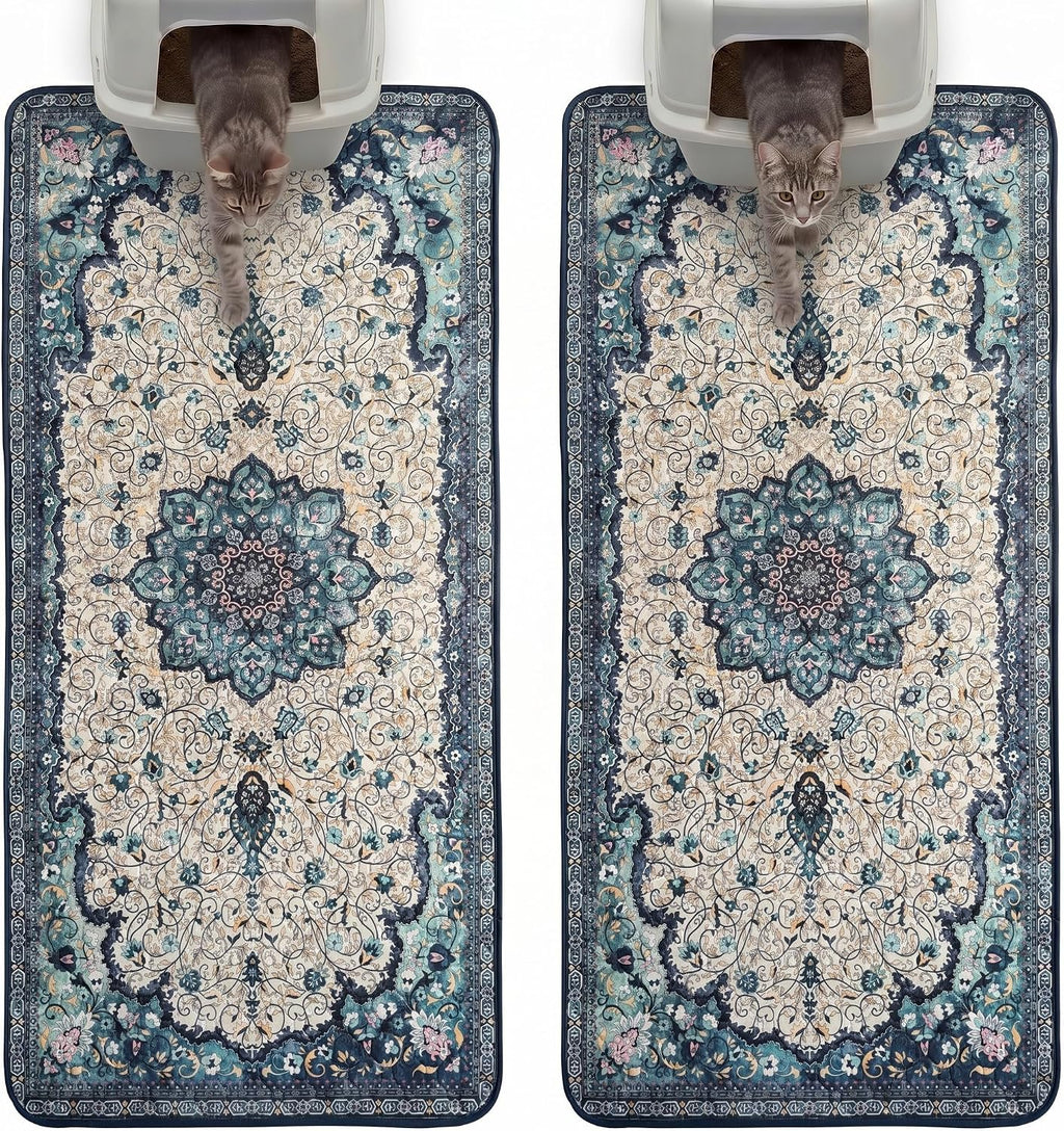 Hompet Cat Litter Mat 2 Pack, 28.5x60 Large Machine Washable Trapping Mats for Cats, Super Absorbent & Urine-Proof Cat Litter Box Mat for Floor, Waterproof & Non Slip Kitty Litter Rug