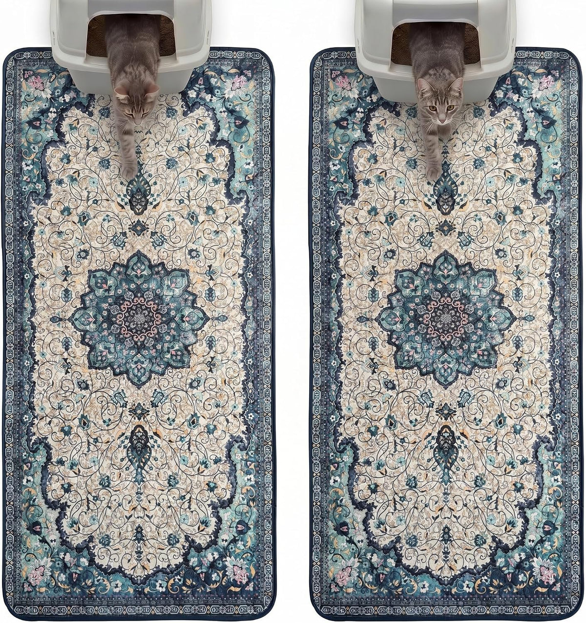 Hompet Cat Litter Mat 2 Pack, 28.5x60 Large Machine Washable Trapping Mats for Cats, Super Absorbent & Urine-Proof Cat Litter Box Mat for Floor, Waterproof & Non Slip Kitty Litter Rug