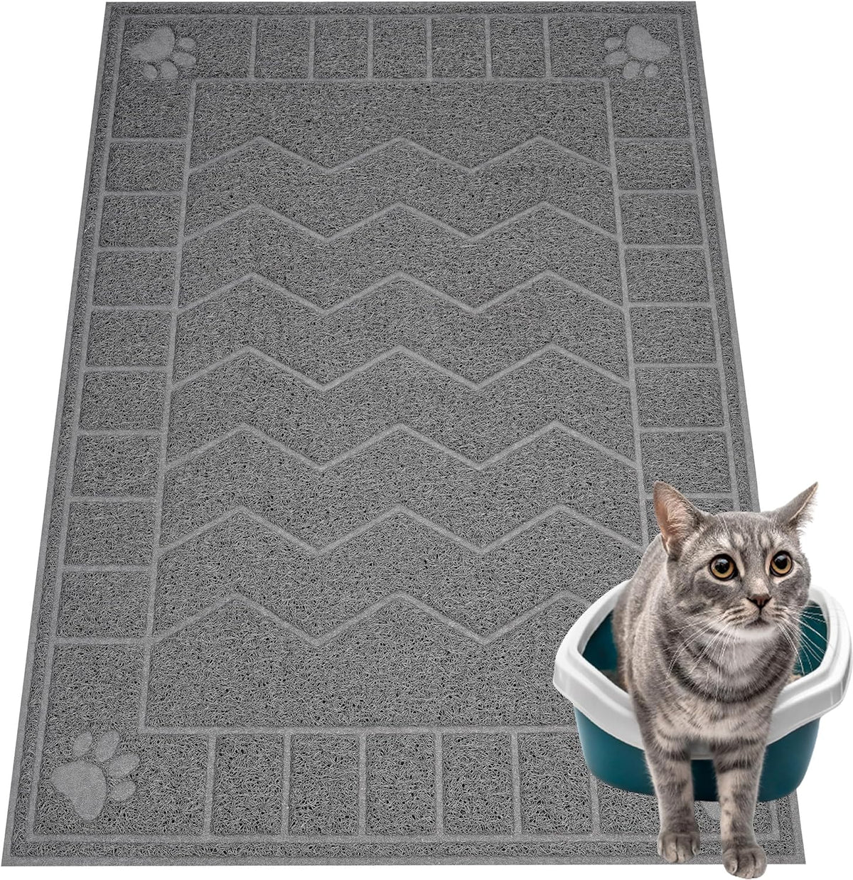 Cat Litter Box Mat, 35" x 24" Large Kitty Litter Trapping Mat Keep Floor Clean, Litter Box Mat Scatter Control, Waterproof, Easy to Clean, Durable Large Size Litter Mats for Floor | Thick Mesh Traps Litter, Non-Slip Kitty Litter Mat for Indoor Cat, Sof...