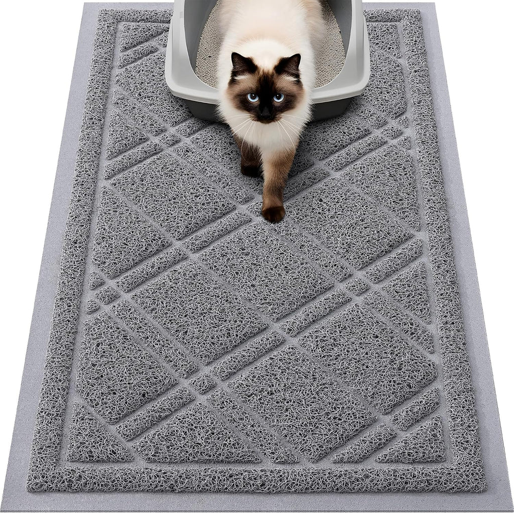 Smiry Cat Litter Box Mat 30x20, Non-Slip Water Resistant Litter Trapping Mat, Easy Clean Less Waste and Urine-Locking Cat Carpet for Indoor, Grey