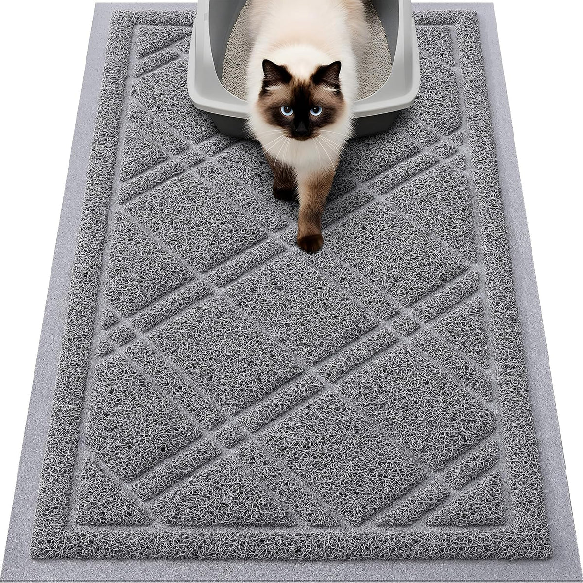 Smiry Cat Litter Box Mat 30x20, Non-Slip Water Resistant Litter Trapping Mat, Easy Clean Less Waste and Urine-Locking Cat Carpet for Indoor, Grey