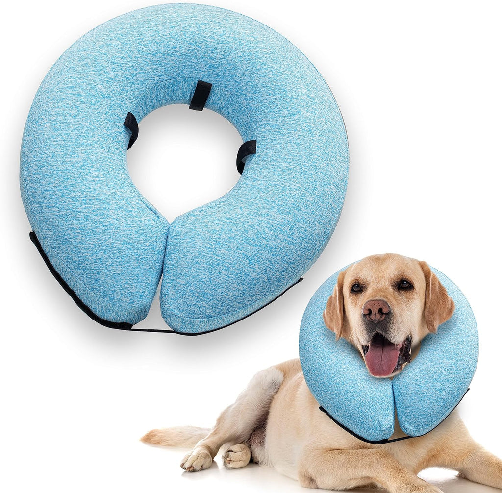 Big Ant Protective Inflatable Collar for Dogs and Cats, Soft Cone for Dogs After Surgery, Dog Neck Donut Collar, Dog Cone Collar Soft Pet Recovery Collar Does Not Block Vision E-Collar (Large, Blue)