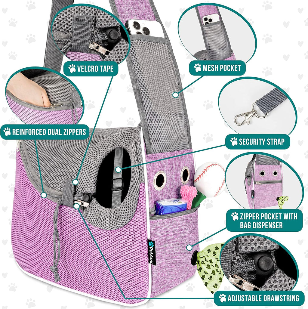 PetAmi Dog Sling Carrier Small Dogs, Hands Free Crossbody Carrier, Purple