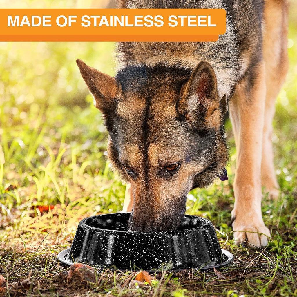 Neater Pet Brands - Outdoor Camping Style Pet Bowl - Enamel Ware Blue Black Granite Colors - Dog Cat No Tip Skid Bowls (64 oz, Black) 