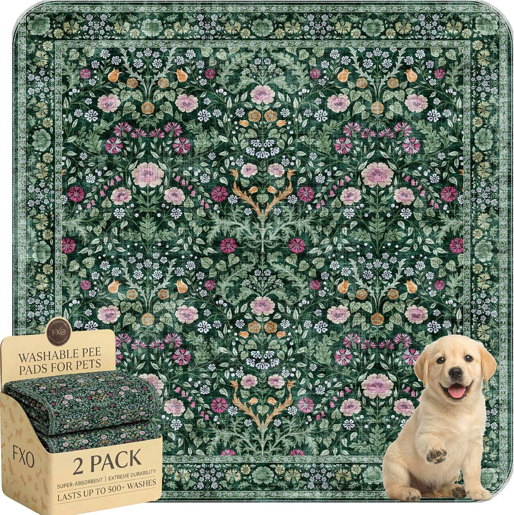 Washable Pee Pads for Dogs,Great Urine Absorbent Reusable Puppy Training Pads,Waterproof,Leak-Proof & Non-Slip Potty Pads for Whelping,Crate,Playpen,Bed.(Midnight Garden Floral,36"x36")