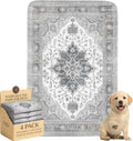 4PACK Washable Pee Pads for Dogs,Great Urine Absorbent Reusable Puppy Training Pads,Waterproof,Leak-Proof & Non-Slip Potty Pads for Whelping,Crate,Playpen,Bed.(Gray Floral,24"x36")