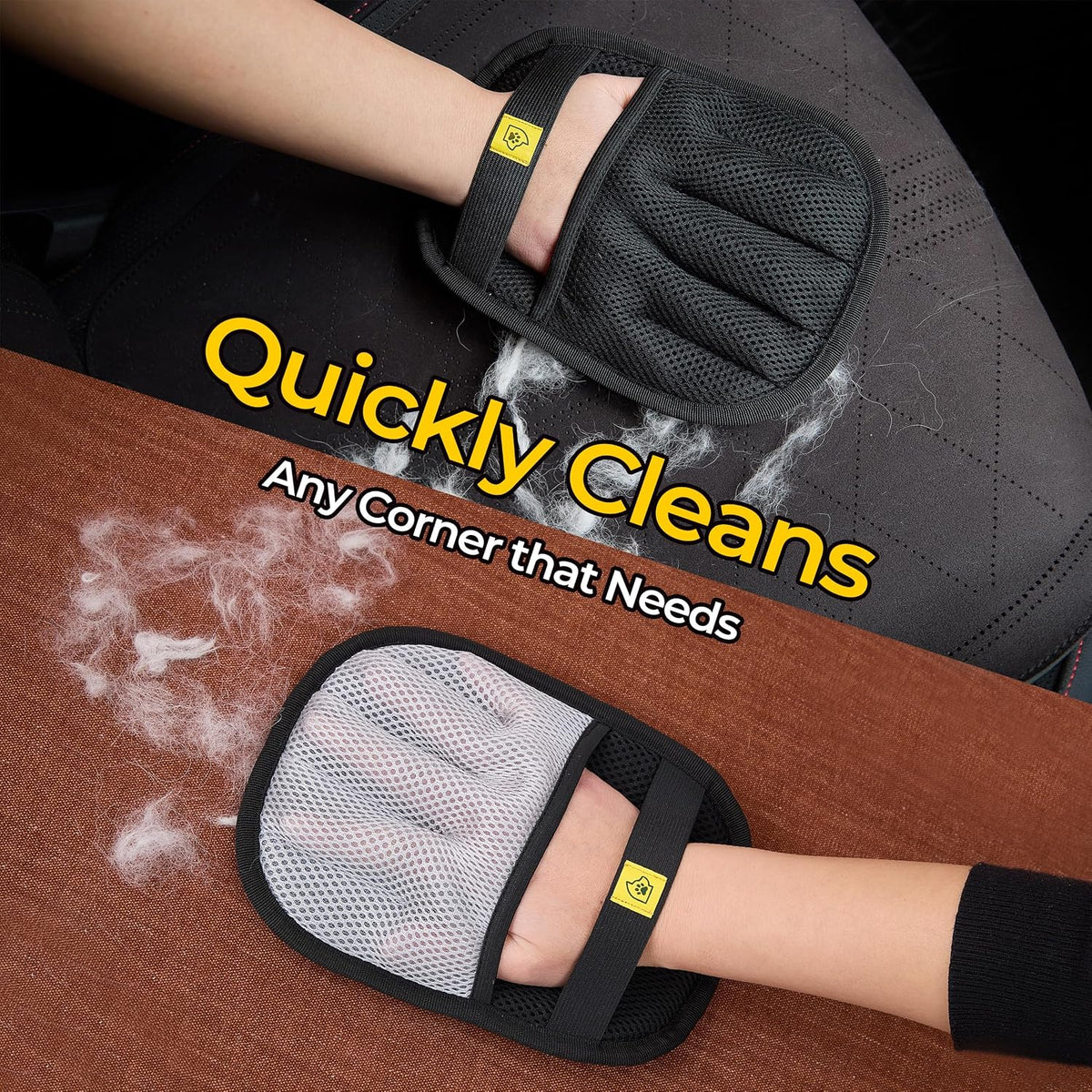 2 Pack Pet Hair Removal Glove for Dogs & Cats - Cat Hair Remover & Dog Hair Removal Tool, Electrostatic Reusable Pet Hair Glove for Furniture, Laundry, Couch, Carpet & Car Seat (Gray/Black Combo)