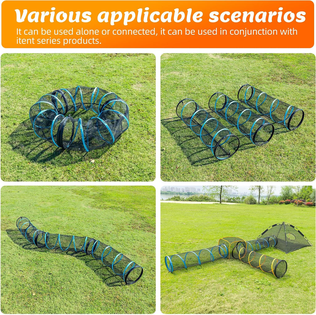Cat Play Tunnel-for Indoors and Outdoors,Cat Tunnel Outdoor, Kitty Outdoor Enclosure, Cat Enclosures Easy to Connect with Two Zipper Doors,Product Size 59'' x 18'',3pcs /Set,Blue,3 Packs