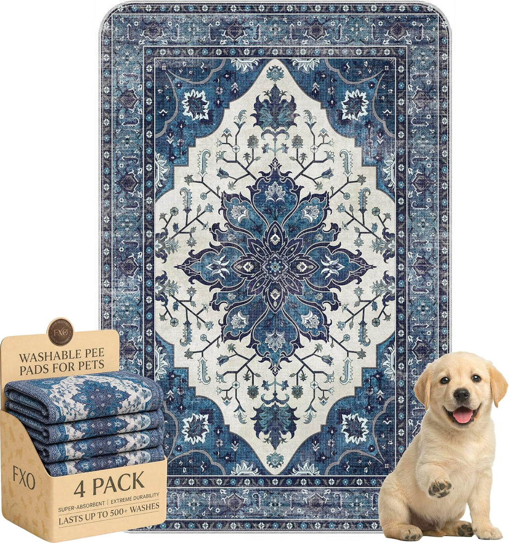 4PACK Washable Pee Pads for Dogs,Great Urine Absorbent Reusable Puppy Training Pads,Waterproof,Leak-Proof & Non-Slip Potty Pads for Whelping,Crate,Playpen,Bed.(Dark Navy Floral,24"x36")