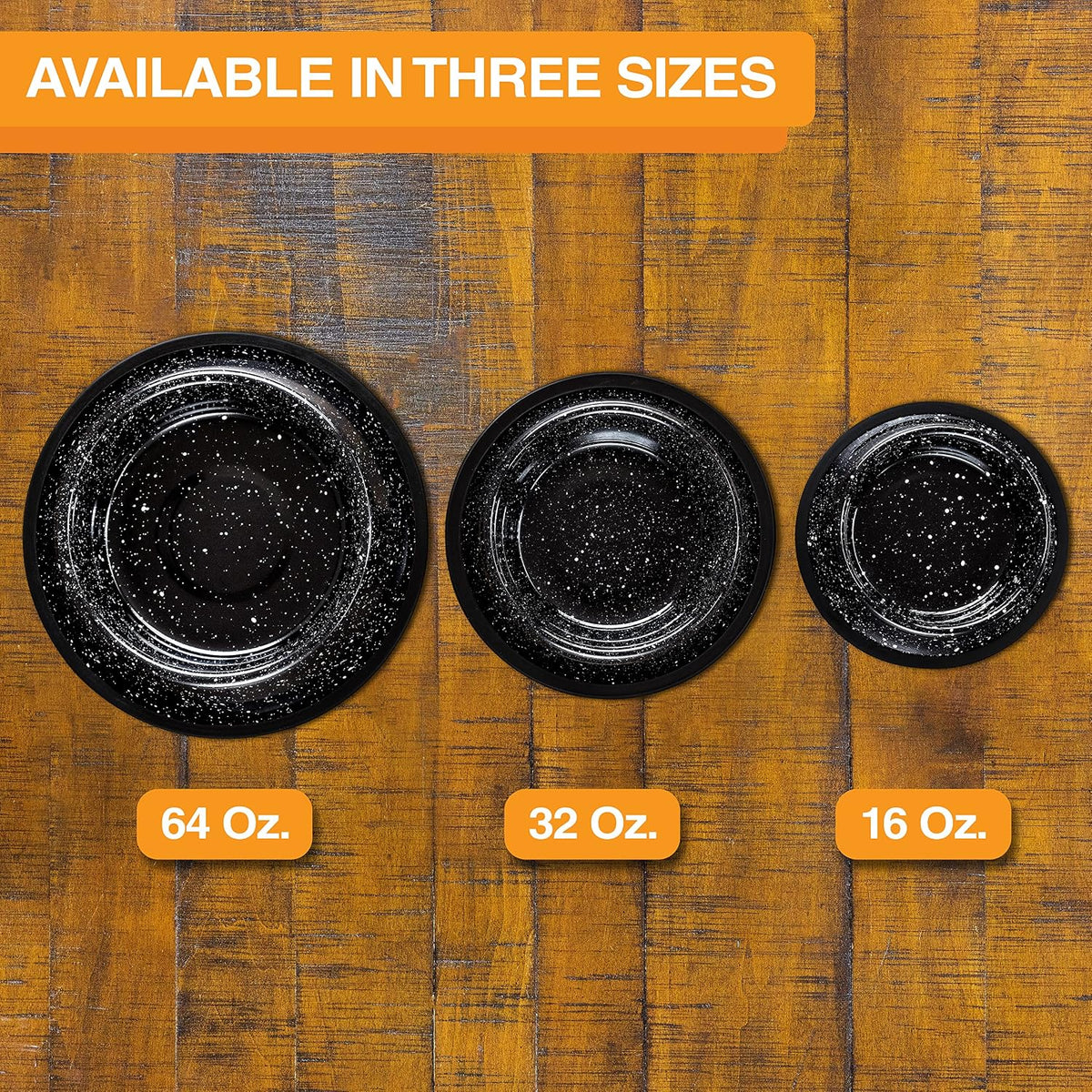 Neater Pet Brands - Outdoor Camping Style Pet Bowl - Enamel Ware Blue Black Granite Colors - Dog Cat No Tip Skid Bowls (64 oz, Black) 